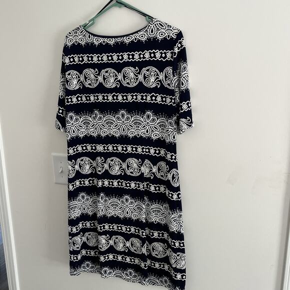 R&K Navy Blue & White Paisley Lace Print Dress Women’s Size 14 Short Sleeve NWT - Picture 6 of 15